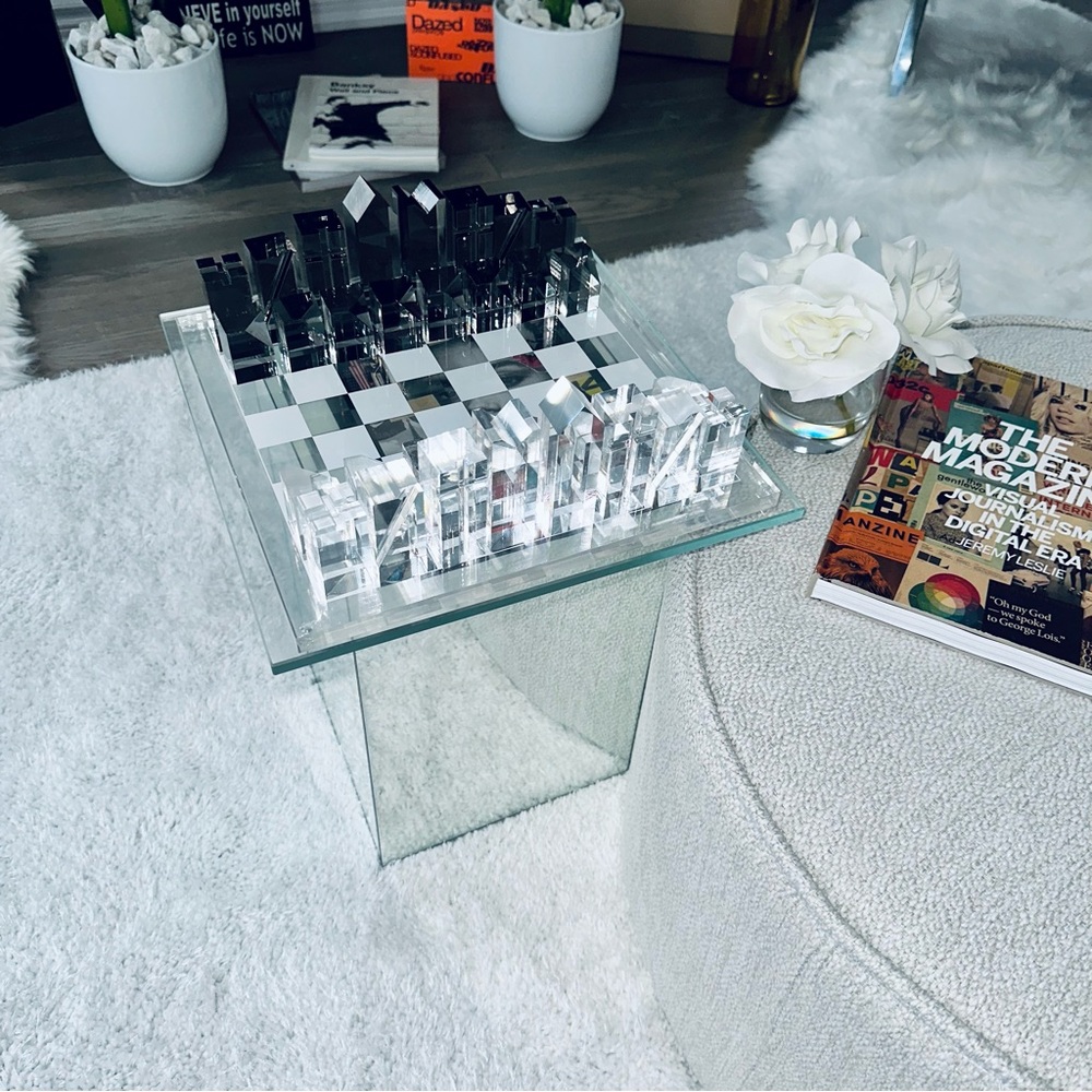 CB2 Clear and Smoke Grey Acrylic Chess Set